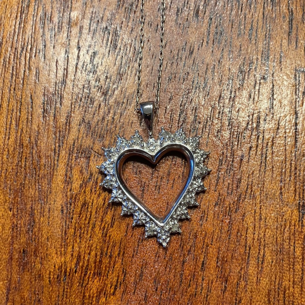 Sterling silver heart necklace with cubic zirconia accents